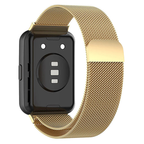 Milanese Strap, gold, on a watch, 3/4 rear view