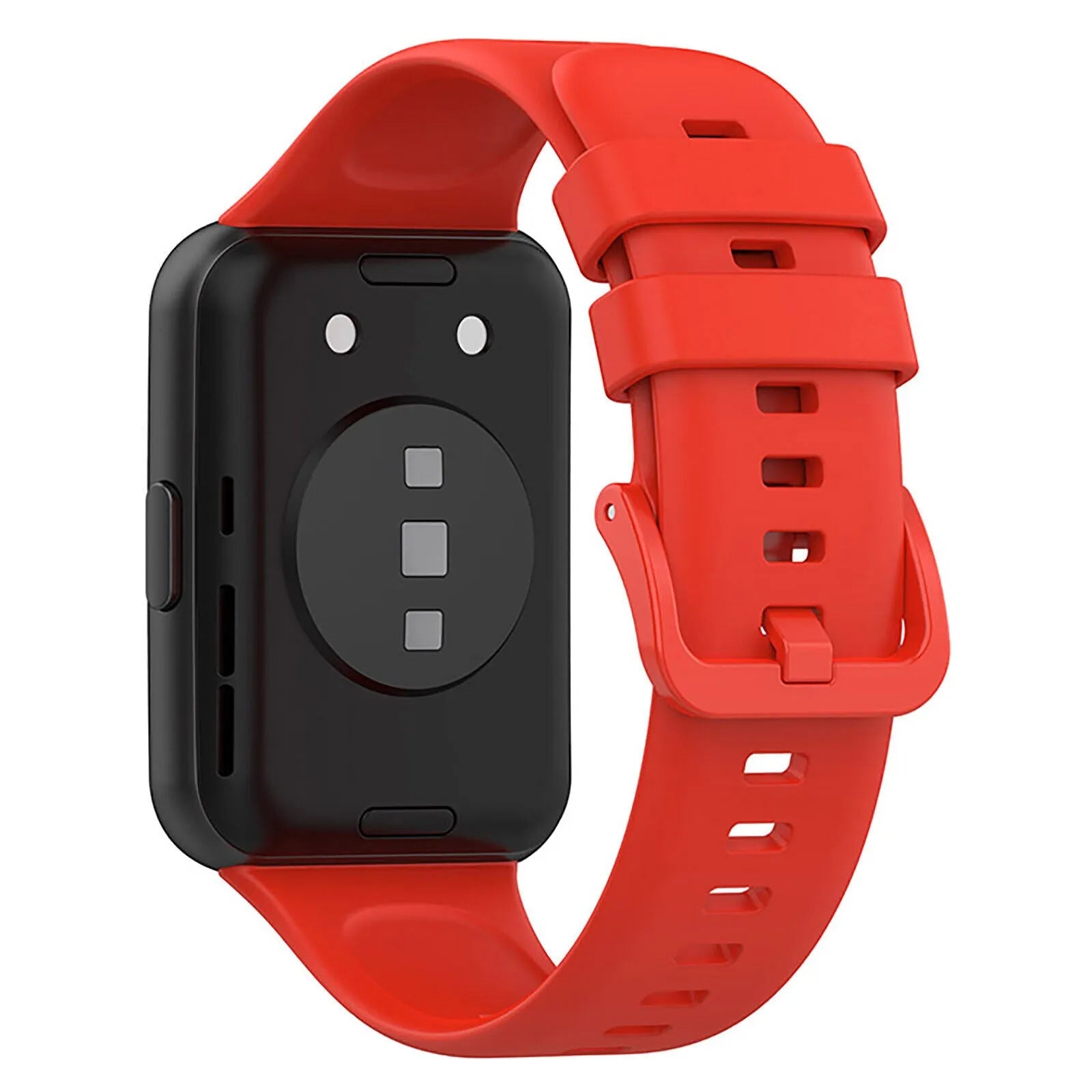 Silicone Strap, red, on a watch, 3/4 rear view