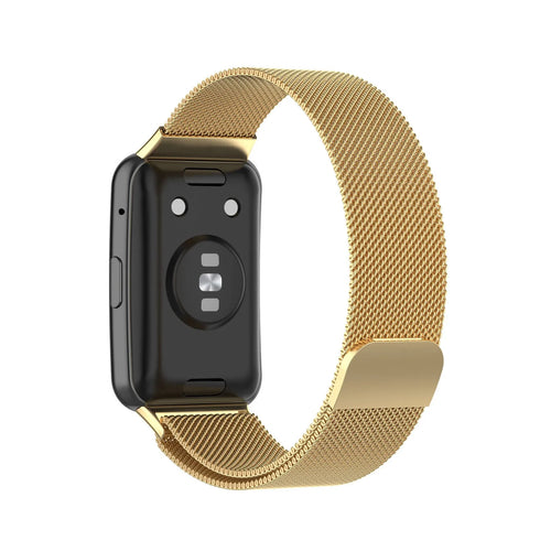 Milanese Strap, gold, on a watch, 3/4 rear view