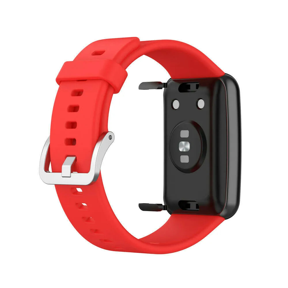 Silicone Strap, red, on a watch, 3/4 rear view