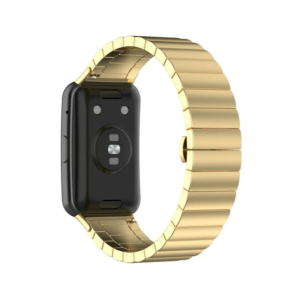 Metal Strap, gold, on a watch, 3/4 rear view
