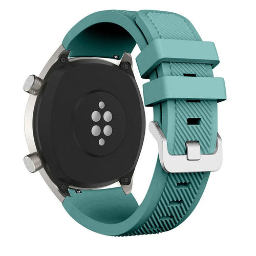Twill Silicone Strap, viridian, on a watch, 3/4 rear view