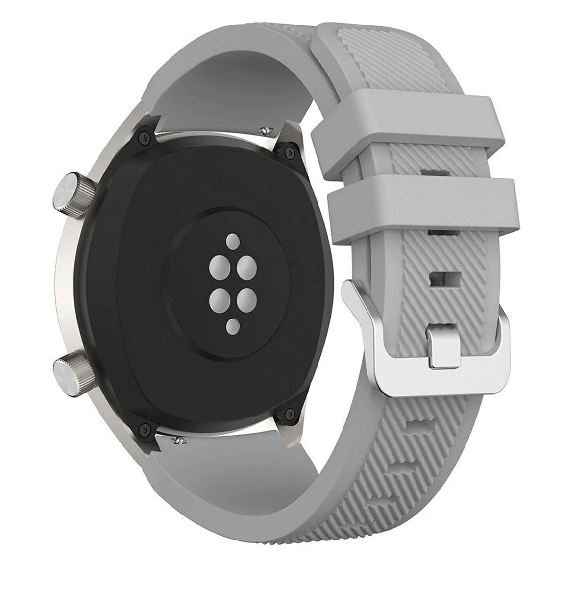 Twill Silicone Strap, grey, on a watch, 3/4 rear view
