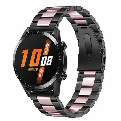 Steel Strap, black/pink, on a watch, 3/4 rear view