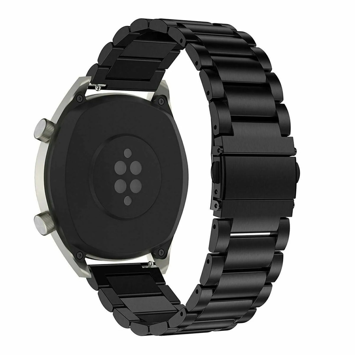 Steel Strap, black, on a watch, 3/4 rear view