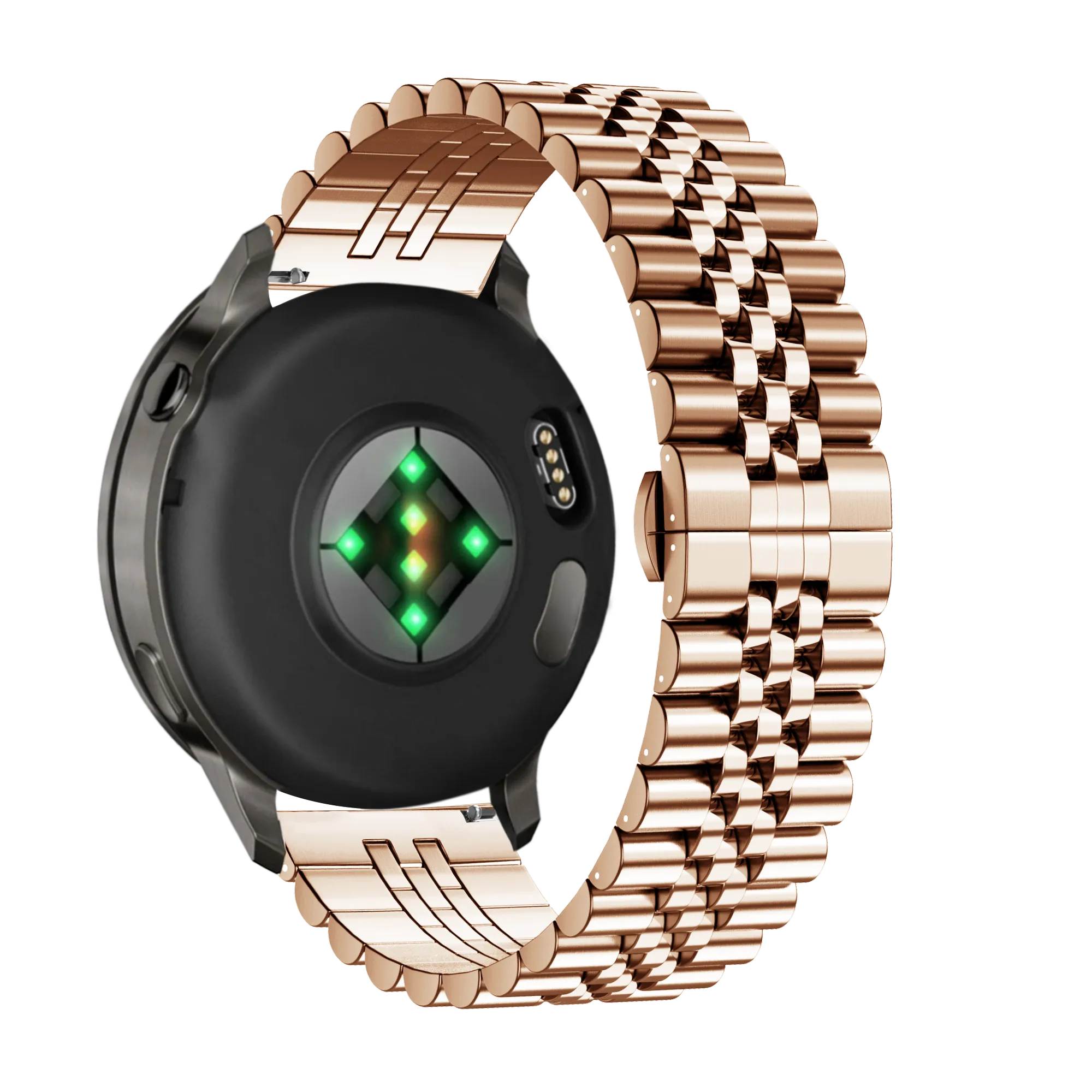 Steel Strap 'Jubilee', rose gold, on a watch, 3/4 rear view