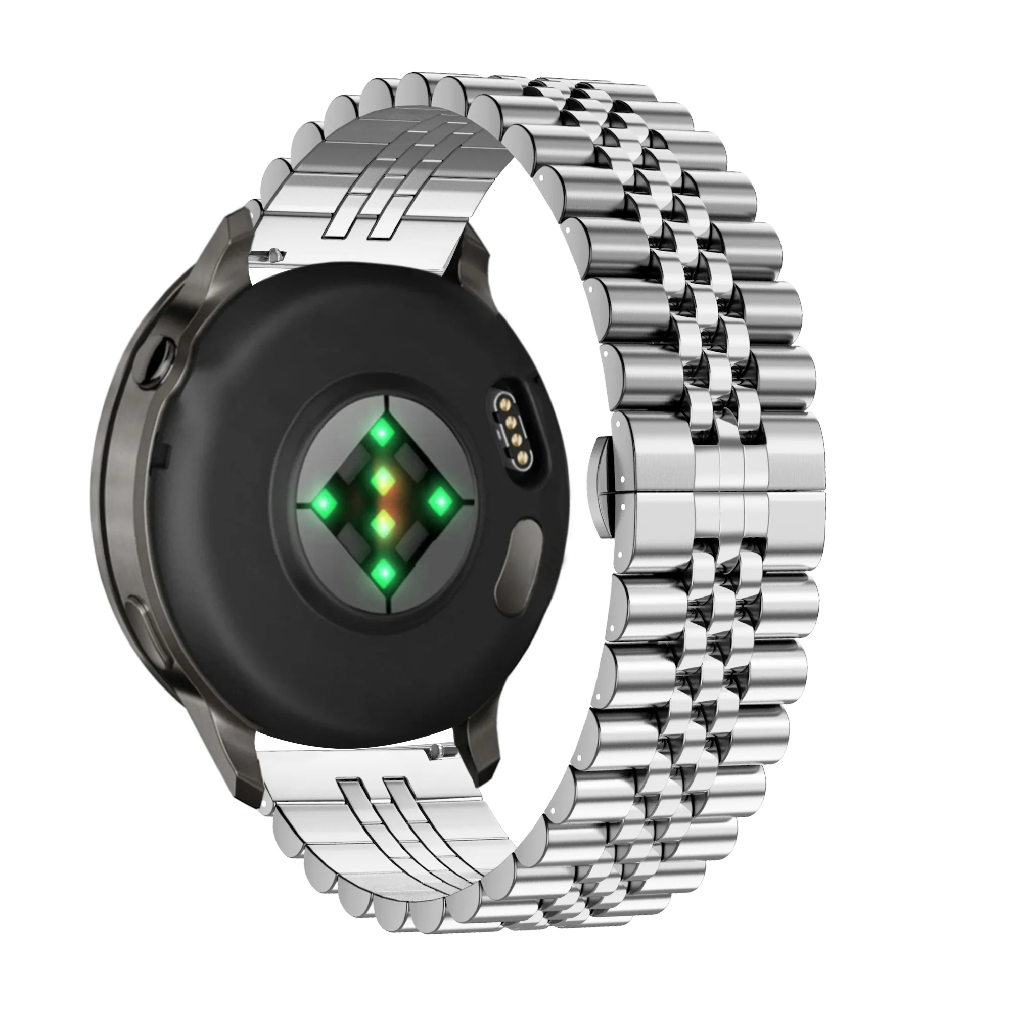 Steel Strap 'Jubilee', silver, on a watch, 3/4 rear view