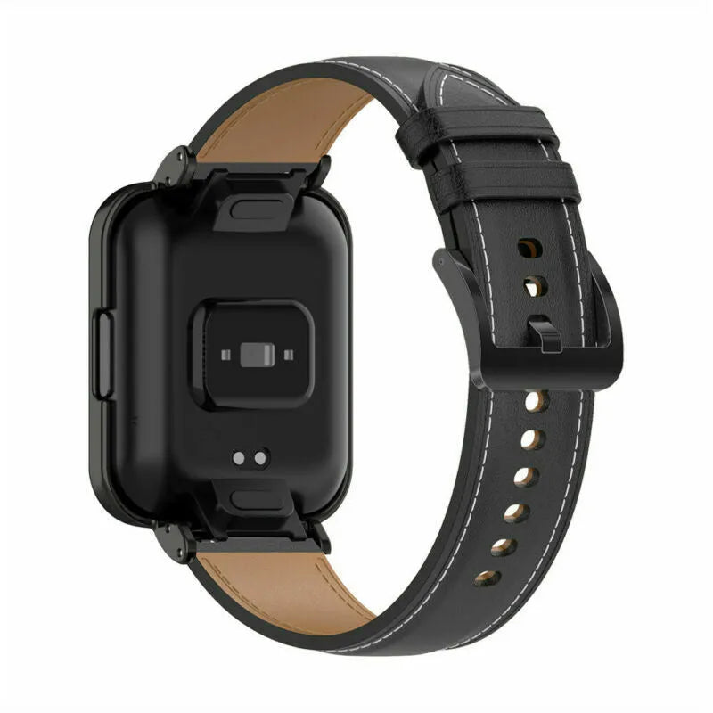 Leather Strap, black, on a watch, 3/4 rear view