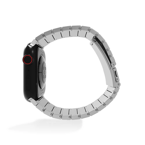 Metal Premium Titanium Strap, silver, on a watch, 3/4 rear view