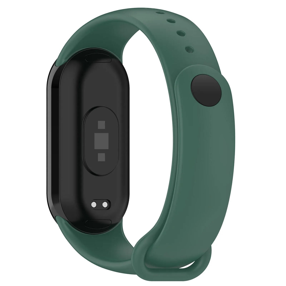 Silicone Strap, dark green, on a watch, 3/4 rear view