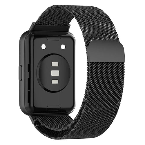 Milanese Strap, black, on a watch, 3/4 rear view