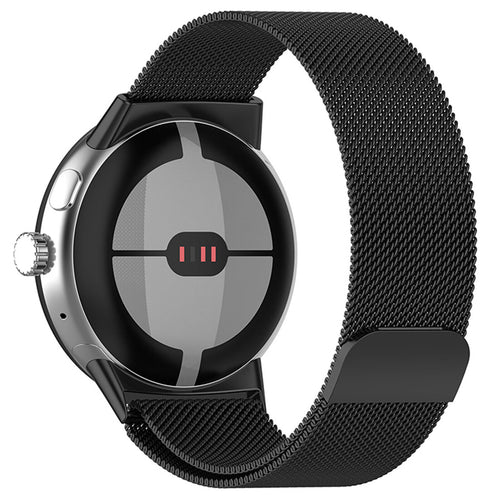 Milanese Strap, black, on a watch, 3/4 rear view
