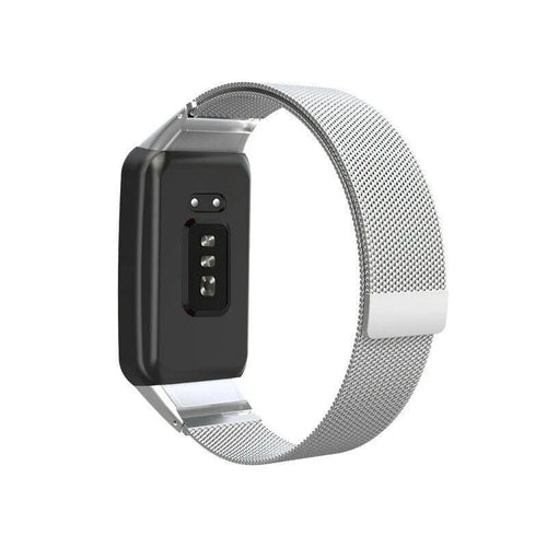 Milanese Strap, silver, on a watch, 3/4 rear view