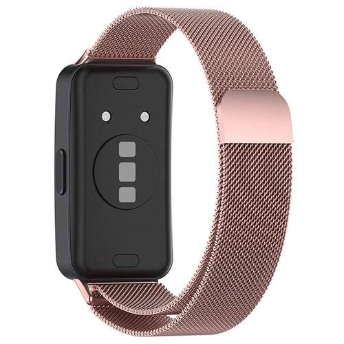 Milanese Strap, pink, on a watch, 3/4 rear view