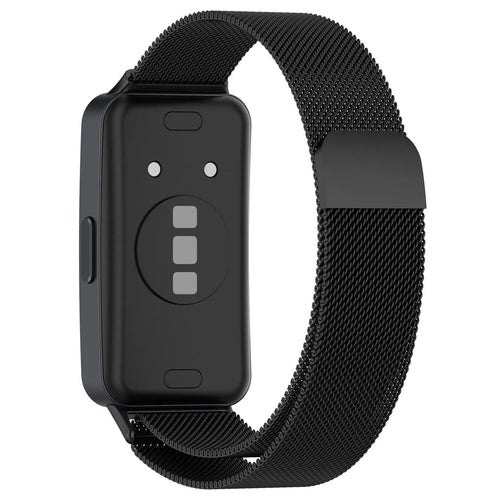 Milanese Strap, black, on a watch, 3/4 rear view