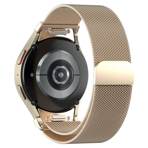 Milanese Strap 'One Push', champagne, on a watch, 3/4 rear view