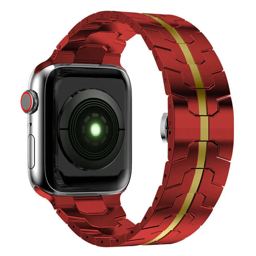 Steel Iron Strap, red, on a watch, 3/4 rear view