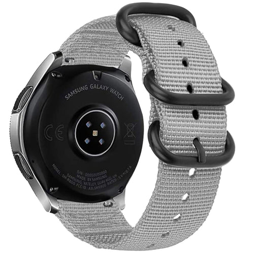 Nylon Buckle Strap, grey, on a watch, 3/4 rear view
