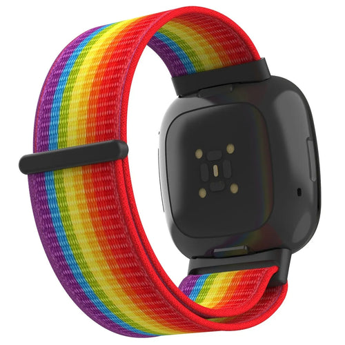 Nylon Strap, rainbow, on a watch, 3/4 rear view