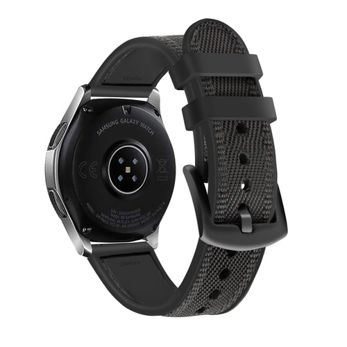 Nylon Hybrid Strap, black, on a watch, 3/4 rear view