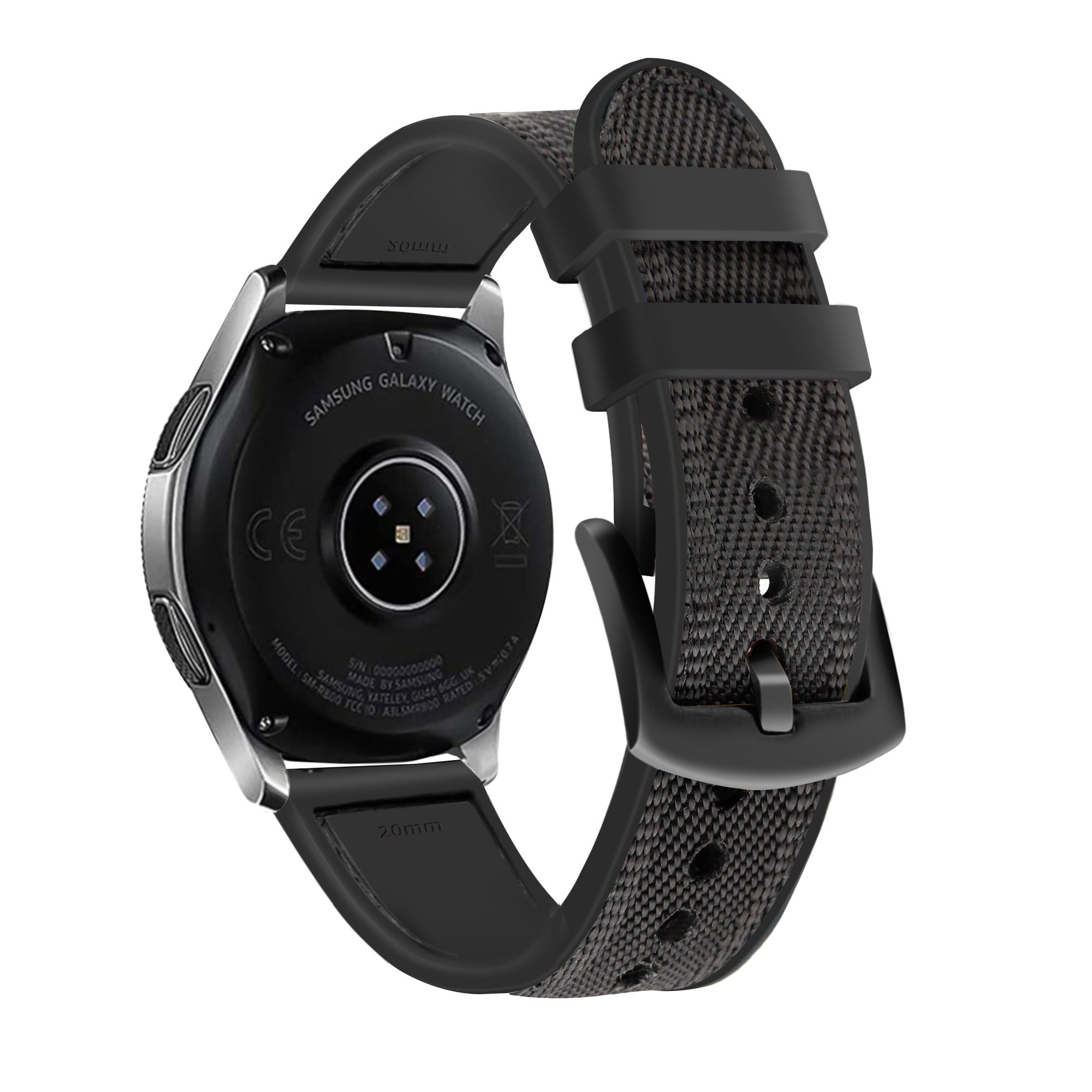 Nylon Hybrid Strap, black, on a watch, 3/4 rear view