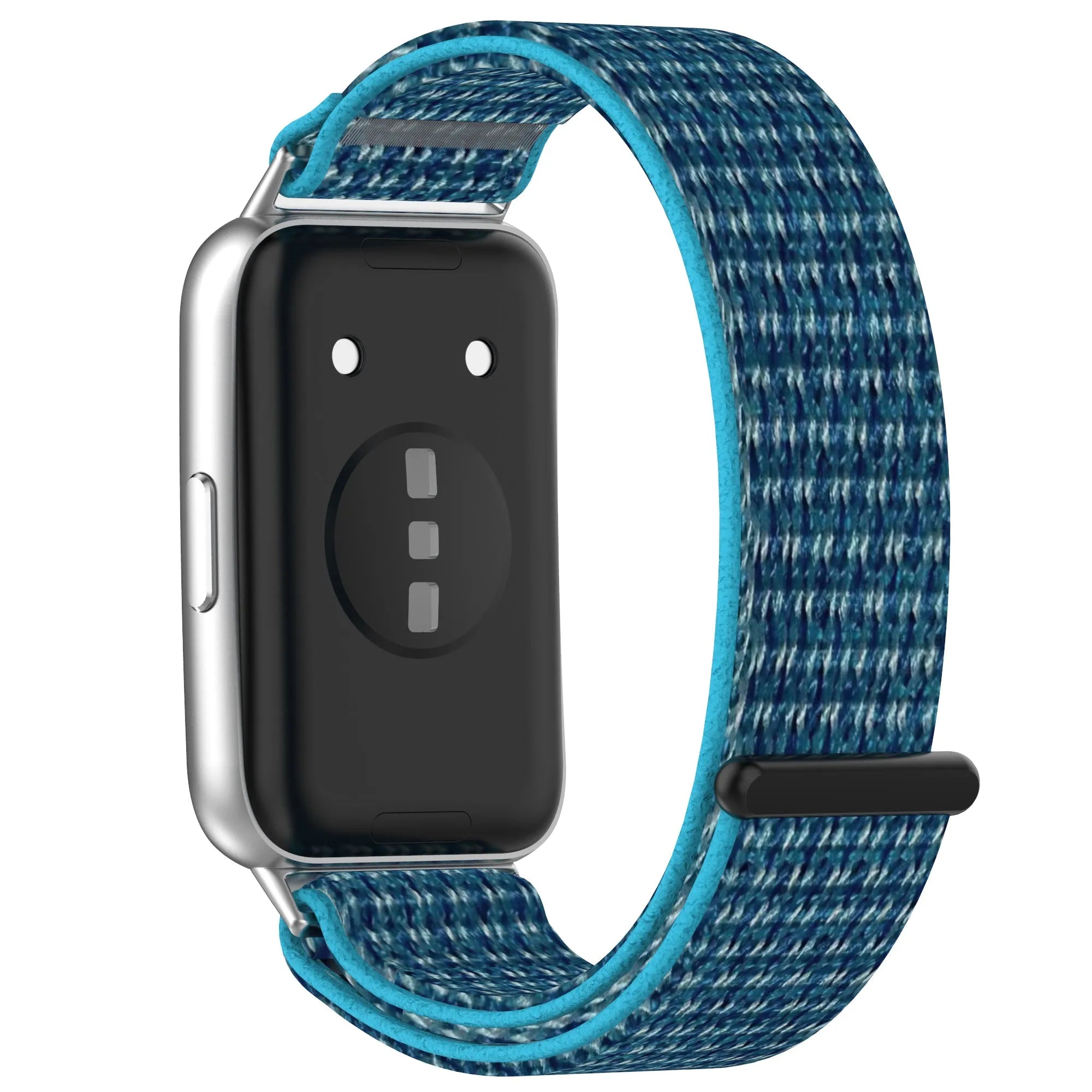 Nylon Strap, ocean blue, on a watch, 3/4 rear view
