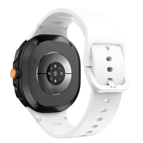 Silicone Strap, white, on a watch, 3/4 rear view