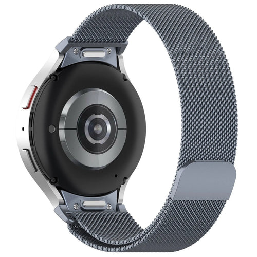 Milanese Strap 'One Push', space grey, on a watch, 3/4 rear view