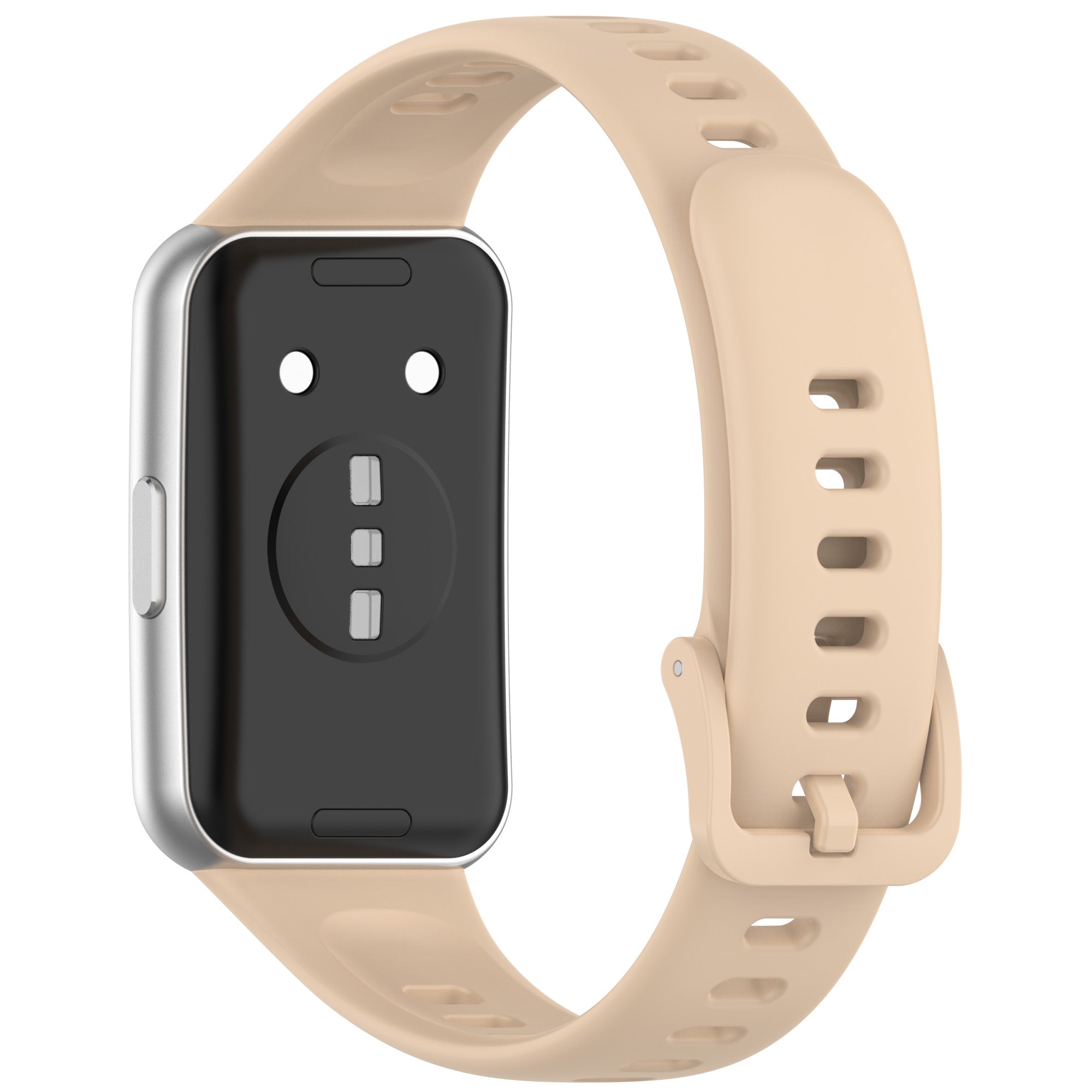 Silicone Strap, pink, on a watch, 3/4 rear view