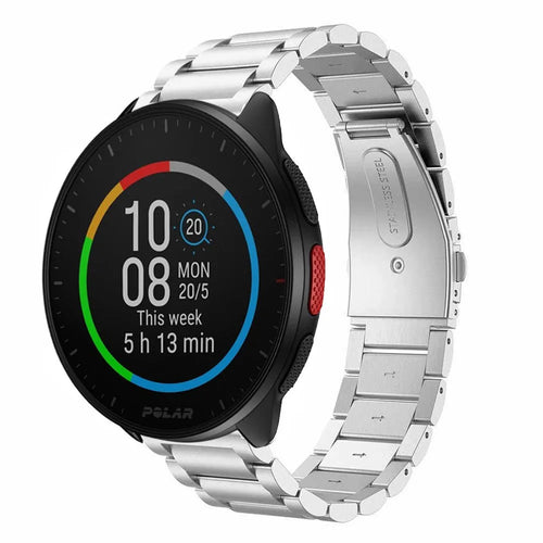 Steel Strap, silver, on a watch, 3/4 rear view