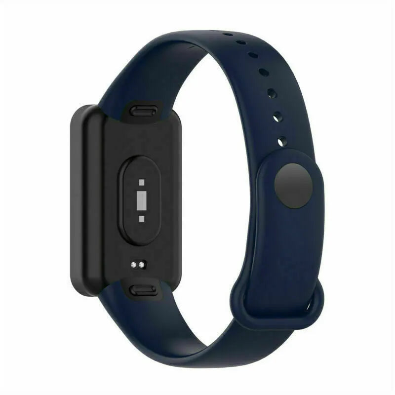 Silicone Strap, dark blue, on a watch, 3/4 rear view