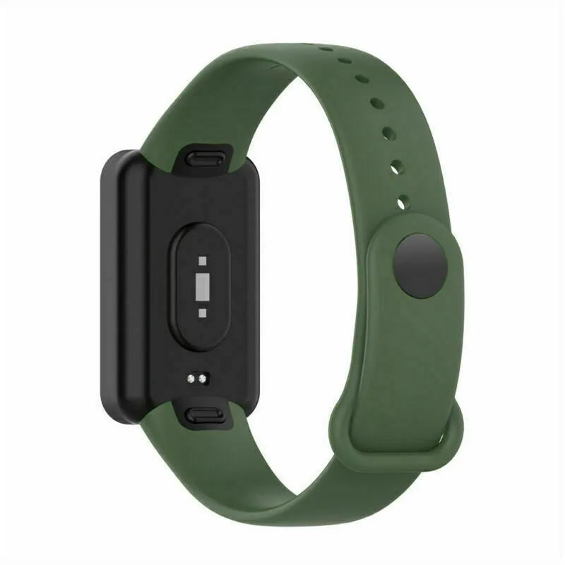 Silicone Strap, dark green, on a watch, 3/4 rear view
