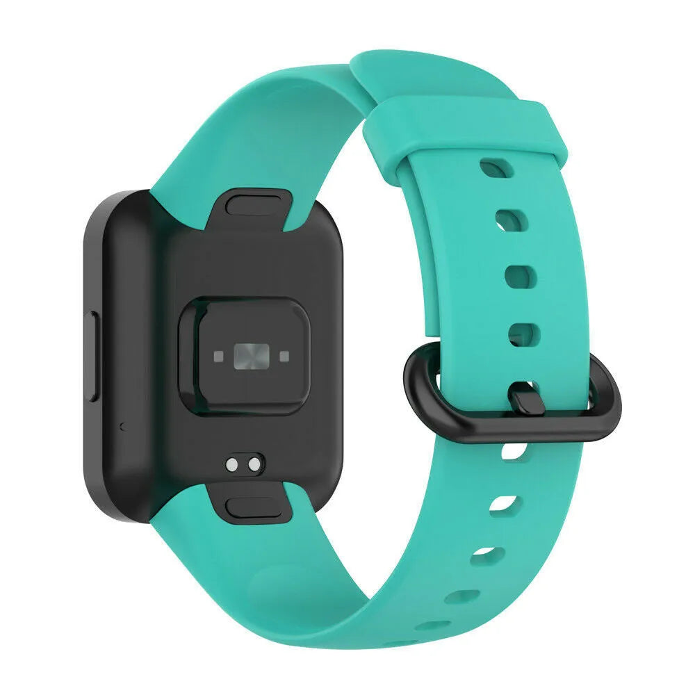 Silicone Strap, aqua, on a watch, 3/4 rear view