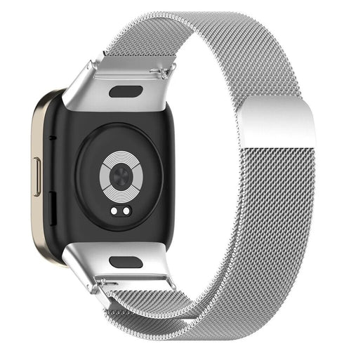 Milanese Strap, silver, on a watch, 3/4 rear view