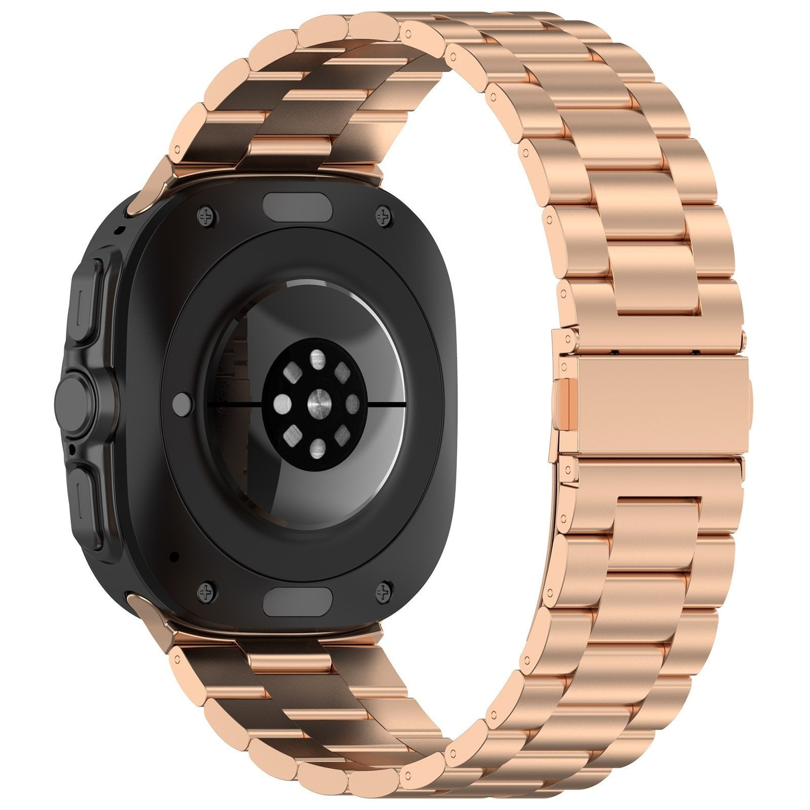 Steel Strap, rose gold, on a watch, 3/4 rear view