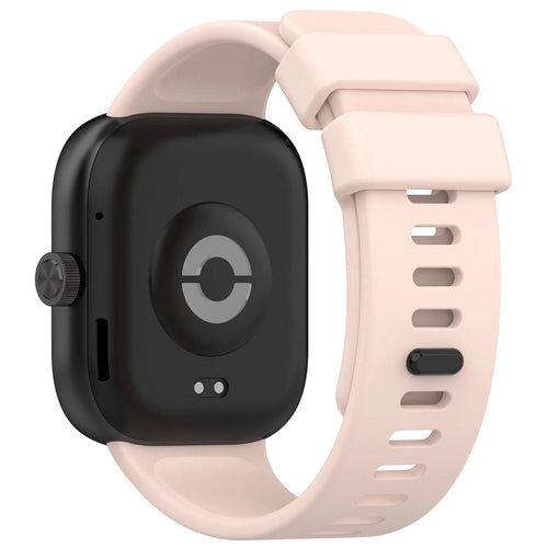 Silicone Strap, pink, on a watch, 3/4 rear view