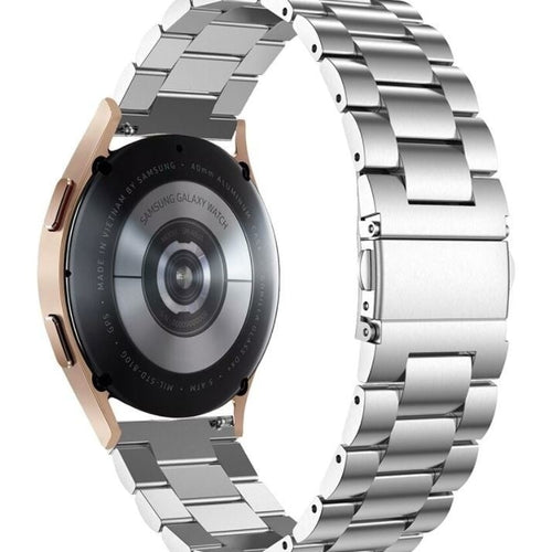 Steel Strap, silver, on a watch, 3/4 rear view