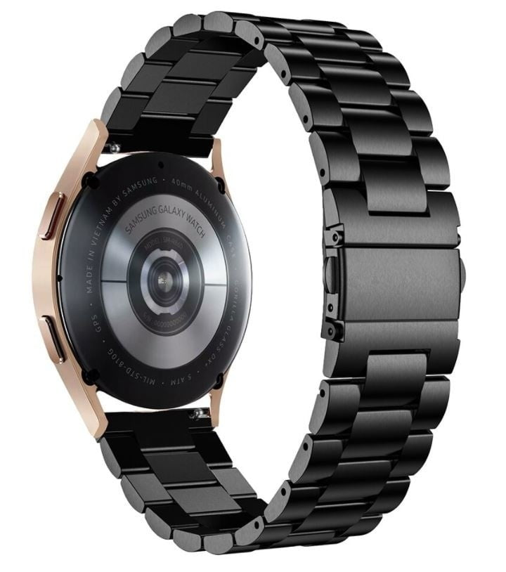 Steel Strap, black, on a watch, 3/4 rear view