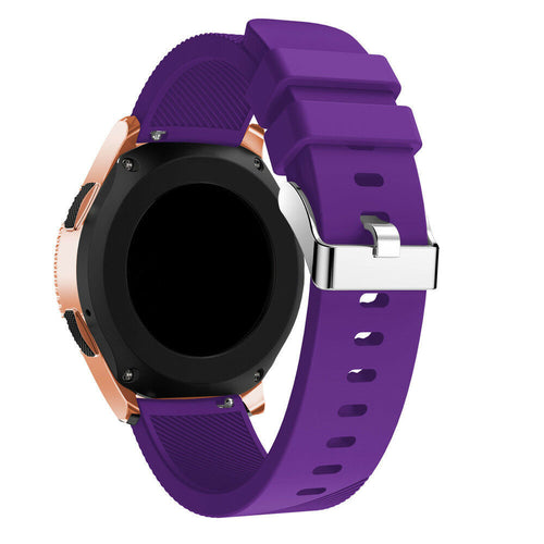 Twill Silicone Strap, purple, on a watch, 3/4 rear view