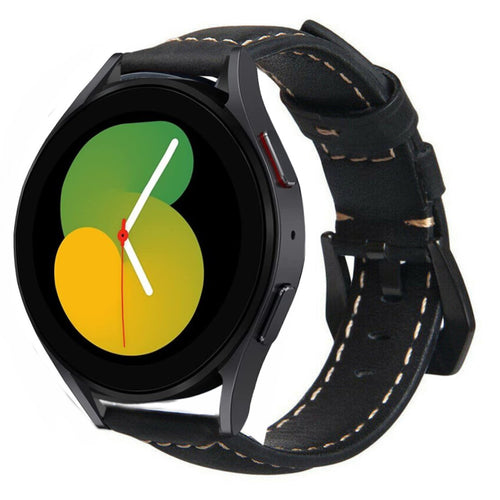 Leather Strap, black, on a watch, 3/4 rear view