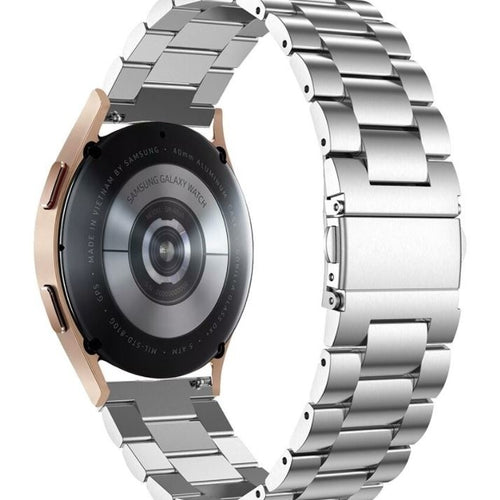 Steel Strap, silver, on a watch, 3/4 rear view