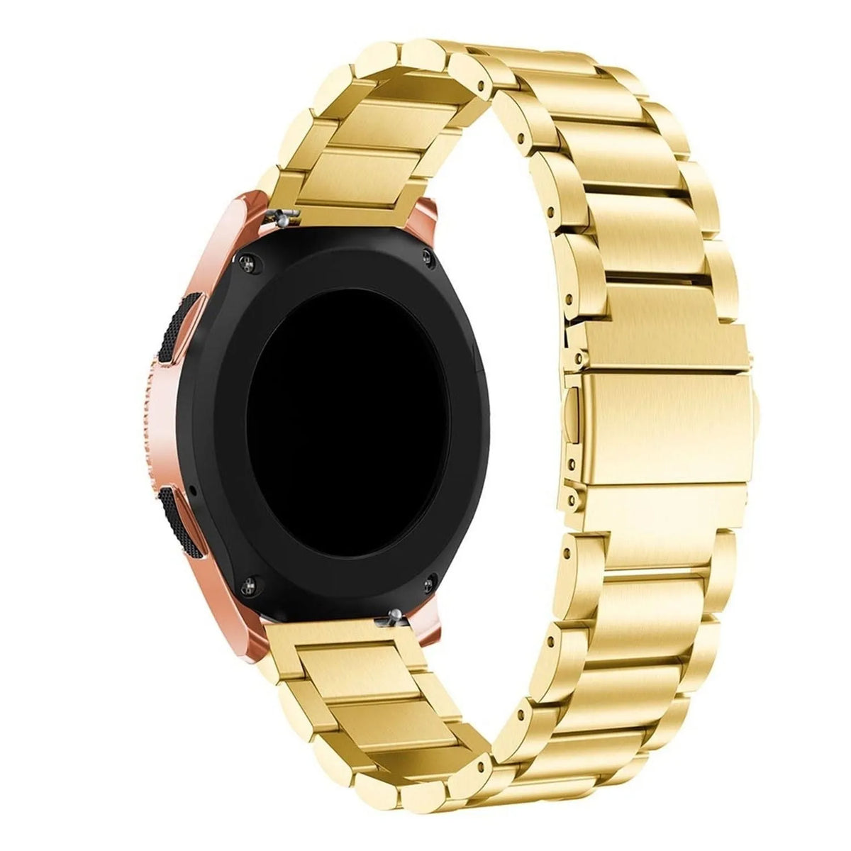 Steel Strap, gold, on a watch, 3/4 rear view