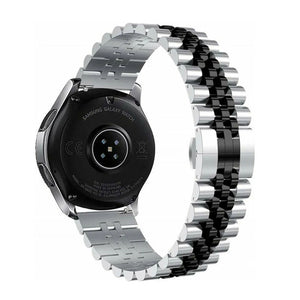 Jubilee Steel Strap, silver/black, on a watch, 3/4 rear view