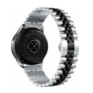 Jubilee Steel Strap, silver/black, on a watch, 3/4 rear view