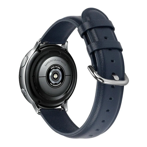 Leather Strap, dark blue, on a watch, 3/4 rear view