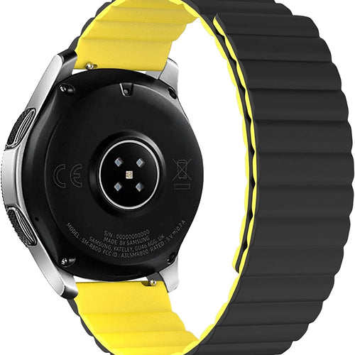 Magnetic Silicone Strap, black/yellow, on a watch, 3/4 rear view