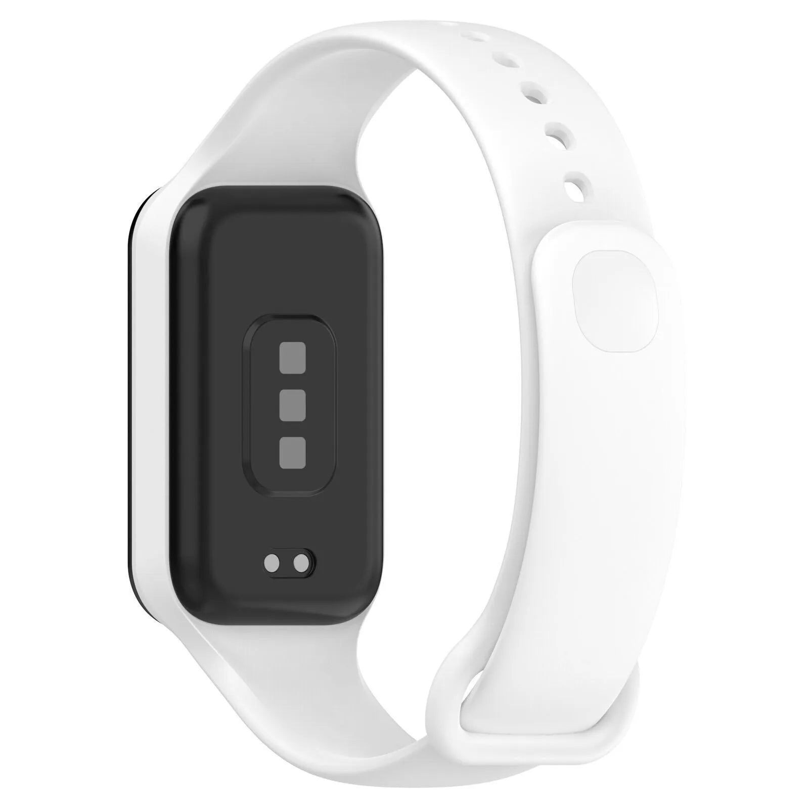 Silicone Strap, white, on a watch, 3/4 rear view