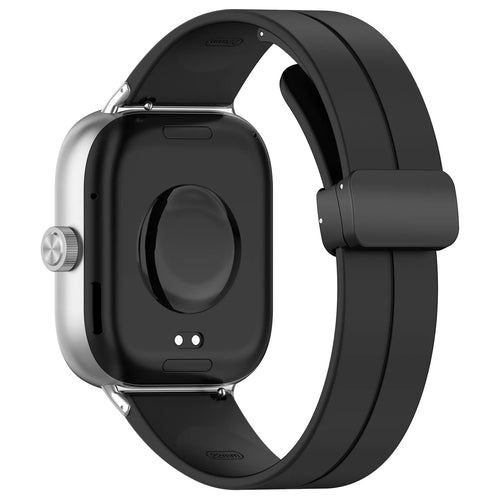 D-Buckle Silicone Strap, black, on a watch, 3/4 rear view
