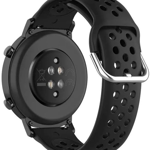 Breathable Silicone Strap, black, on a watch, 3/4 rear view