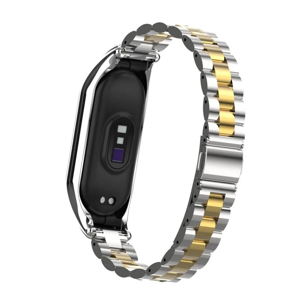 Steel Strap, silver/gold, on a watch, 3/4 rear view